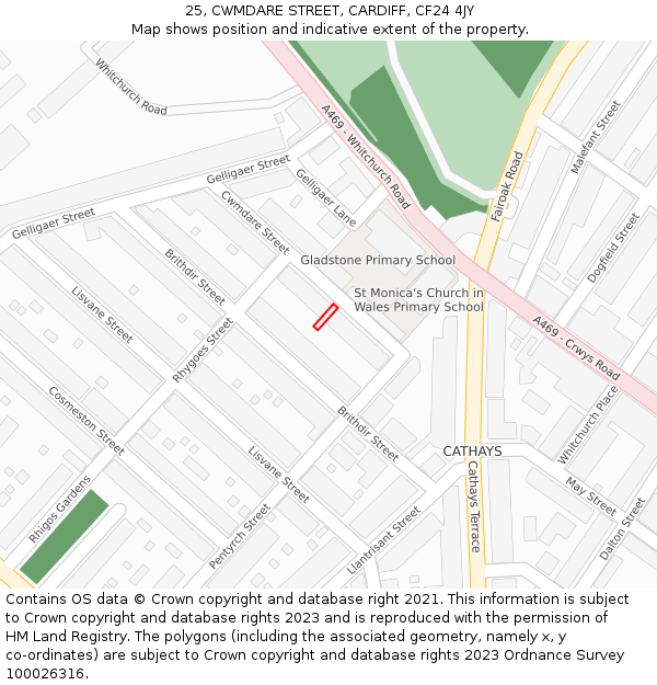 25, CWMDARE STREET, CARDIFF, CF24 4JY: Location map and indicative extent of plot