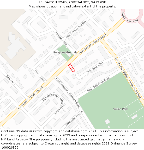 25, DALTON ROAD, PORT TALBOT, SA12 6SF: Location map and indicative extent of plot