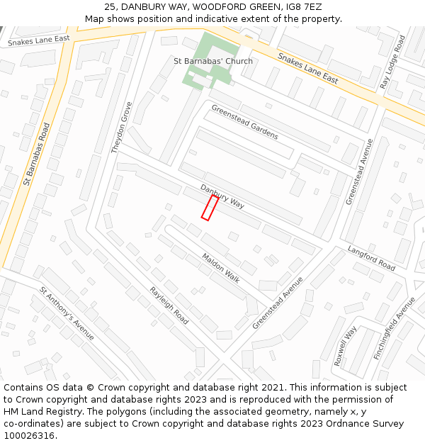 25, DANBURY WAY, WOODFORD GREEN, IG8 7EZ: Location map and indicative extent of plot