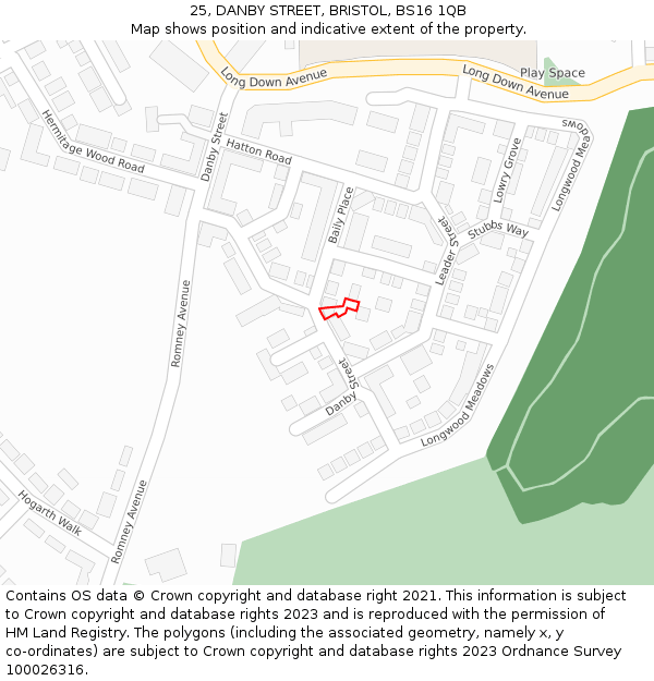 25, DANBY STREET, BRISTOL, BS16 1QB: Location map and indicative extent of plot