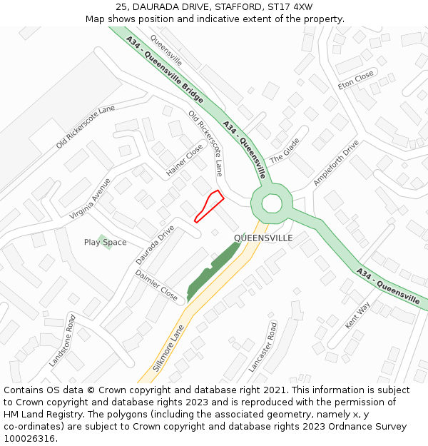 25, DAURADA DRIVE, STAFFORD, ST17 4XW: Location map and indicative extent of plot