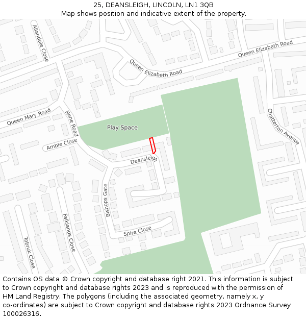 25, DEANSLEIGH, LINCOLN, LN1 3QB: Location map and indicative extent of plot
