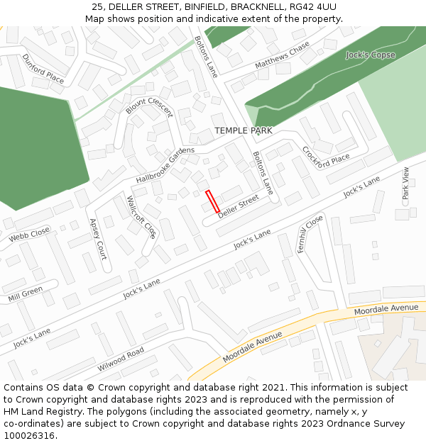25, DELLER STREET, BINFIELD, BRACKNELL, RG42 4UU: Location map and indicative extent of plot