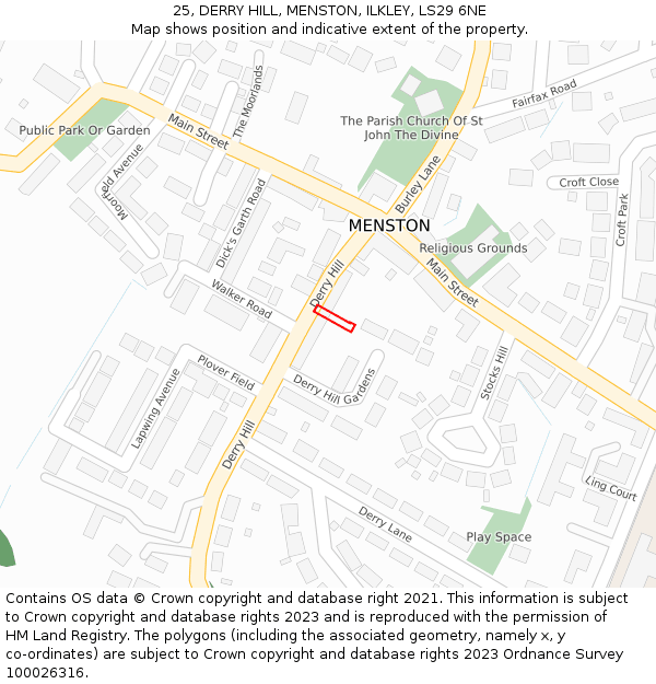 25, DERRY HILL, MENSTON, ILKLEY, LS29 6NE: Location map and indicative extent of plot