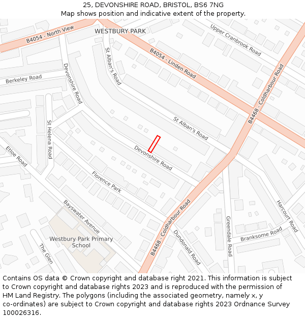 25, DEVONSHIRE ROAD, BRISTOL, BS6 7NG: Location map and indicative extent of plot