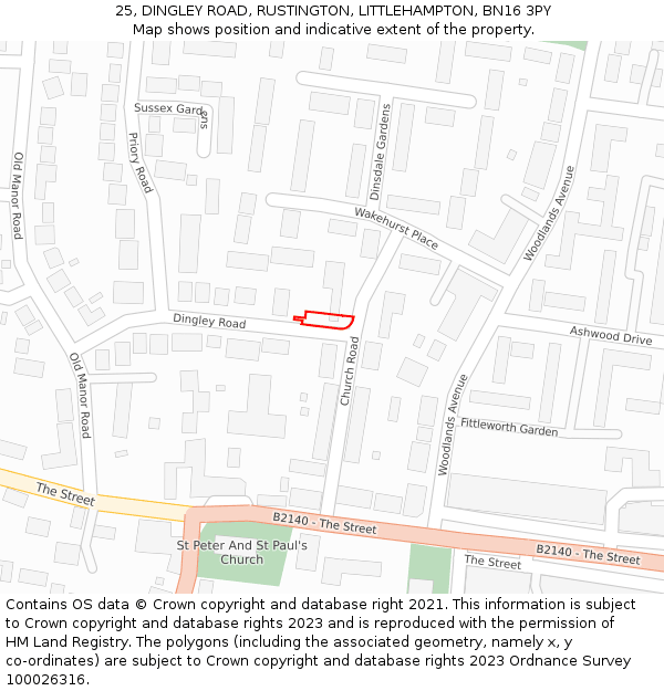 25, DINGLEY ROAD, RUSTINGTON, LITTLEHAMPTON, BN16 3PY: Location map and indicative extent of plot