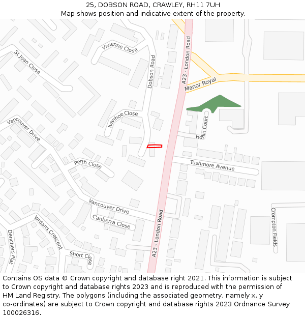25, DOBSON ROAD, CRAWLEY, RH11 7UH: Location map and indicative extent of plot