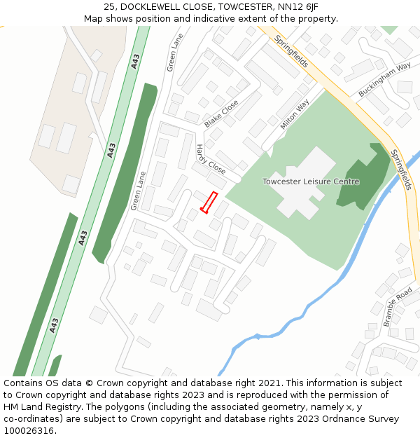 25, DOCKLEWELL CLOSE, TOWCESTER, NN12 6JF: Location map and indicative extent of plot