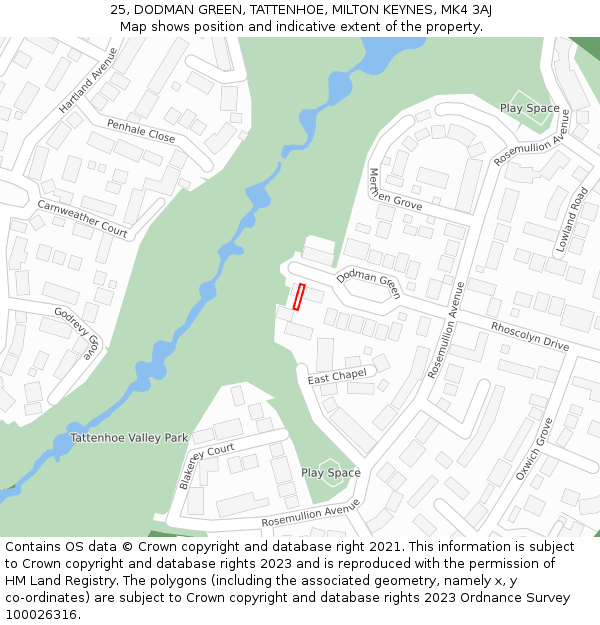 25, DODMAN GREEN, TATTENHOE, MILTON KEYNES, MK4 3AJ: Location map and indicative extent of plot