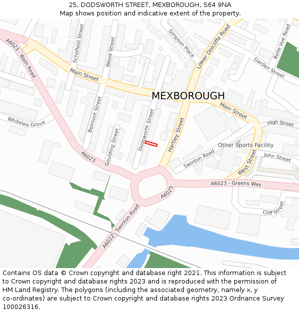 25, DODSWORTH STREET, MEXBOROUGH, S64 9NA: Location map and indicative extent of plot