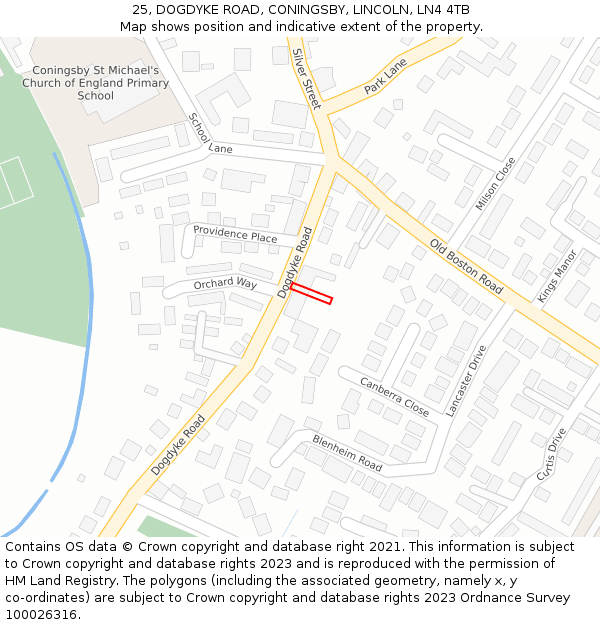 25, DOGDYKE ROAD, CONINGSBY, LINCOLN, LN4 4TB: Location map and indicative extent of plot
