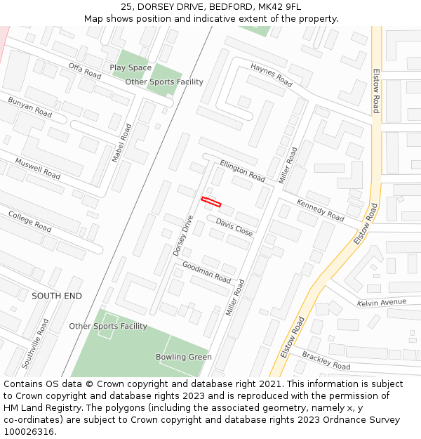 25, DORSEY DRIVE, BEDFORD, MK42 9FL: Location map and indicative extent of plot