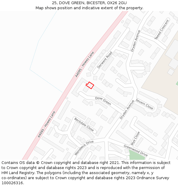 25, DOVE GREEN, BICESTER, OX26 2GU: Location map and indicative extent of plot