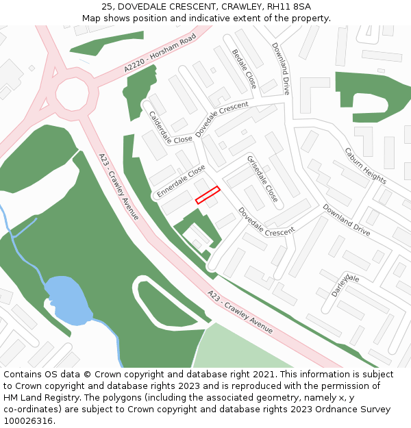 25, DOVEDALE CRESCENT, CRAWLEY, RH11 8SA: Location map and indicative extent of plot