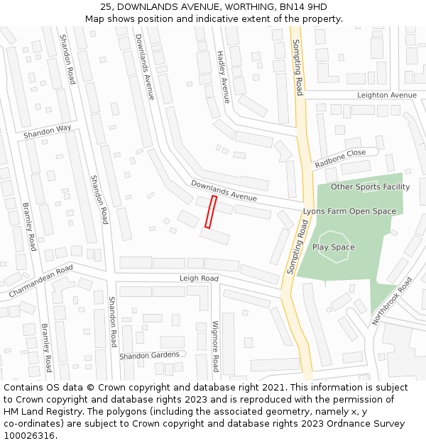 25, DOWNLANDS AVENUE, WORTHING, BN14 9HD: Location map and indicative extent of plot