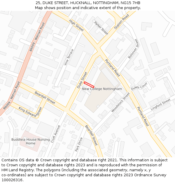 25, DUKE STREET, HUCKNALL, NOTTINGHAM, NG15 7HB: Location map and indicative extent of plot