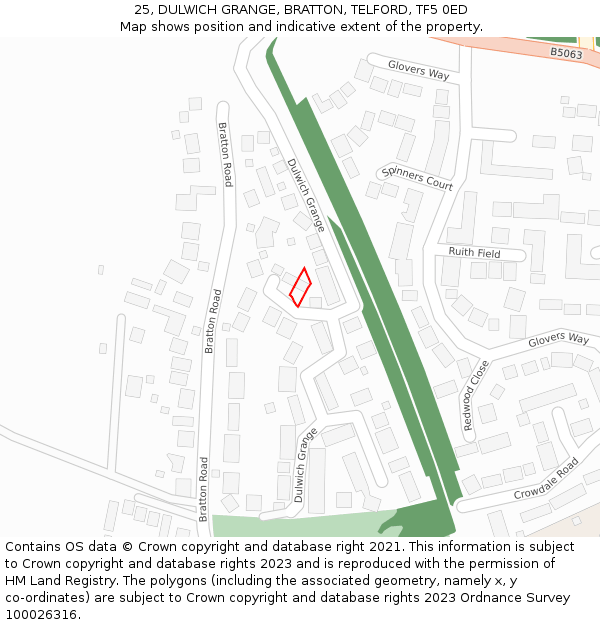 25, DULWICH GRANGE, BRATTON, TELFORD, TF5 0ED: Location map and indicative extent of plot