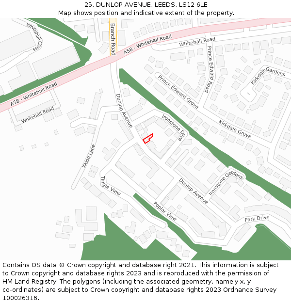 25, DUNLOP AVENUE, LEEDS, LS12 6LE: Location map and indicative extent of plot