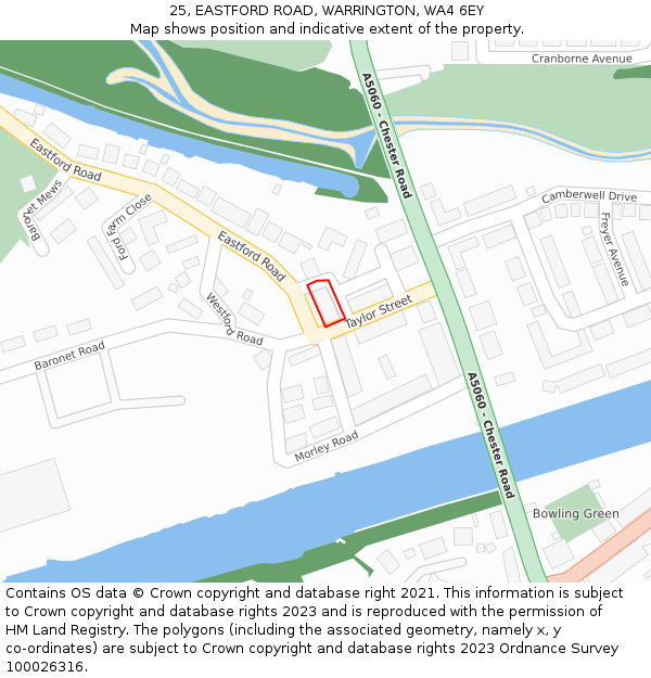 25, EASTFORD ROAD, WARRINGTON, WA4 6EY: Location map and indicative extent of plot