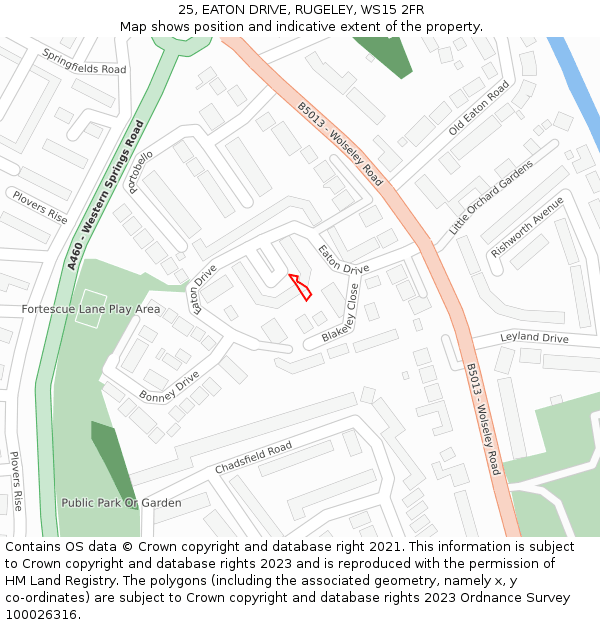 25, EATON DRIVE, RUGELEY, WS15 2FR: Location map and indicative extent of plot