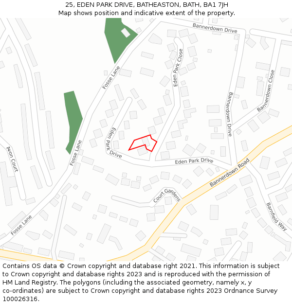 25, EDEN PARK DRIVE, BATHEASTON, BATH, BA1 7JH: Location map and indicative extent of plot