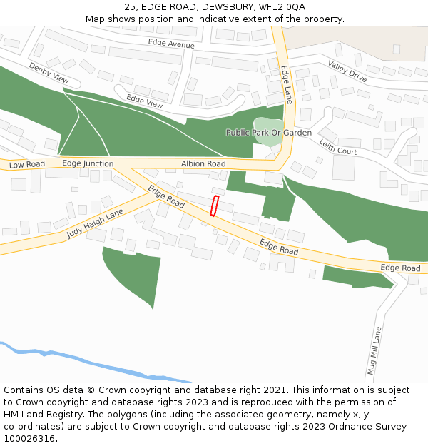25, EDGE ROAD, DEWSBURY, WF12 0QA: Location map and indicative extent of plot