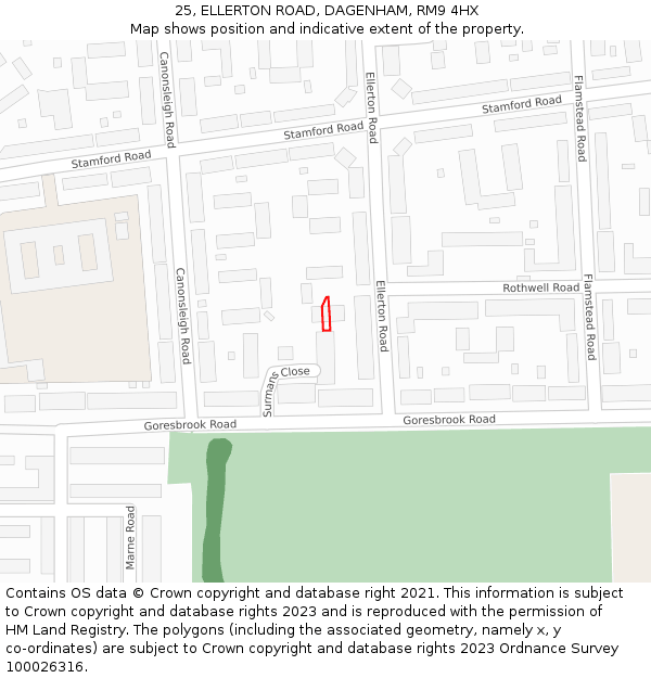 25, ELLERTON ROAD, DAGENHAM, RM9 4HX: Location map and indicative extent of plot