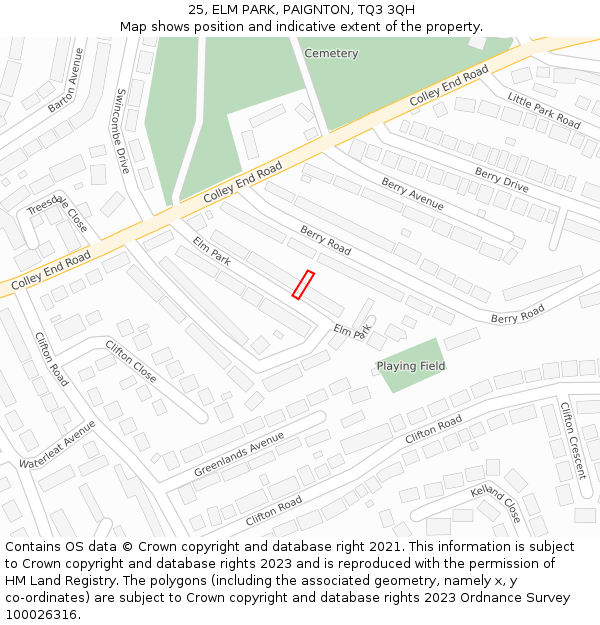 25, ELM PARK, PAIGNTON, TQ3 3QH: Location map and indicative extent of plot