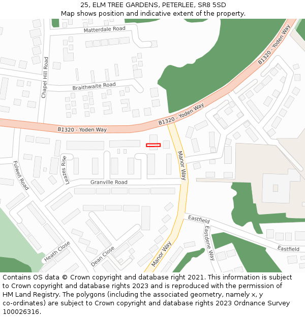 25, ELM TREE GARDENS, PETERLEE, SR8 5SD: Location map and indicative extent of plot