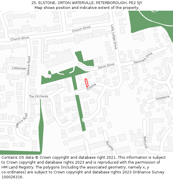 25, ELSTONE, ORTON WATERVILLE, PETERBOROUGH, PE2 5JY: Location map and indicative extent of plot