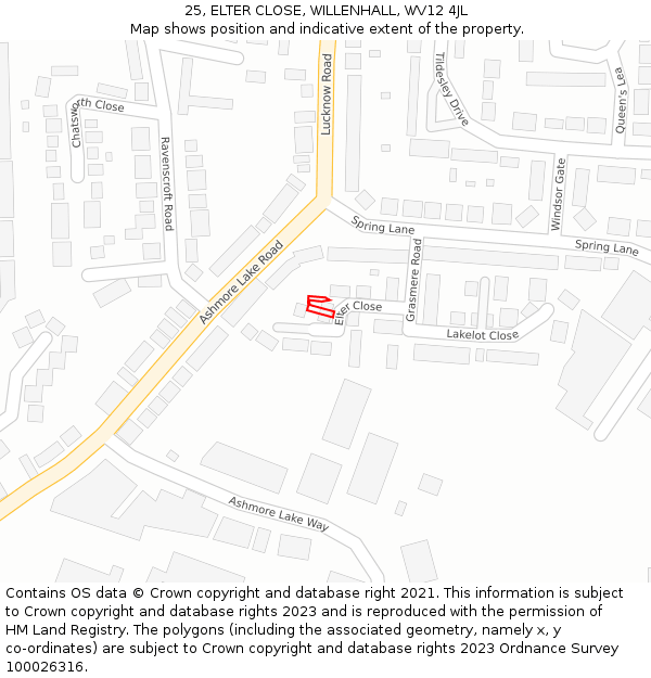 25, ELTER CLOSE, WILLENHALL, WV12 4JL: Location map and indicative extent of plot