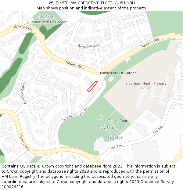 25, ELVETHAM CRESCENT, FLEET, GU51 1BU: Location map and indicative extent of plot