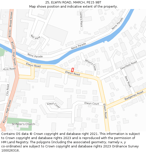 25, ELWYN ROAD, MARCH, PE15 9BT: Location map and indicative extent of plot