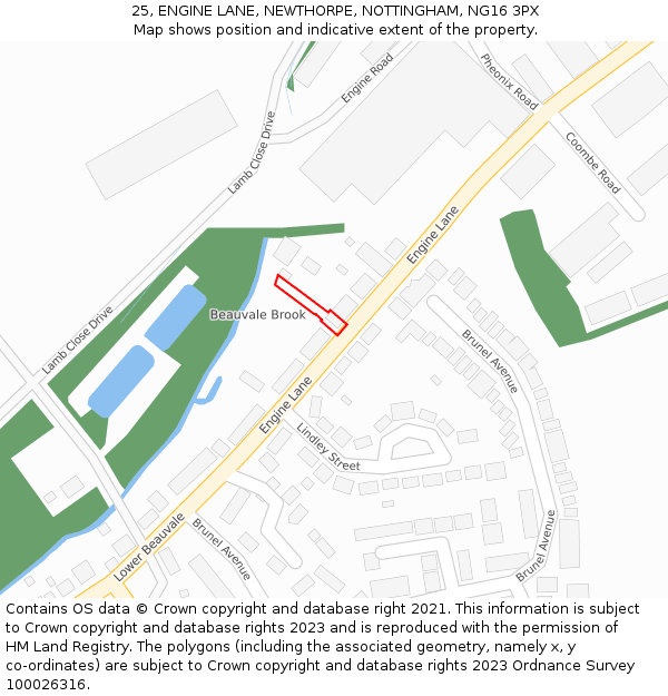 25, ENGINE LANE, NEWTHORPE, NOTTINGHAM, NG16 3PX: Location map and indicative extent of plot