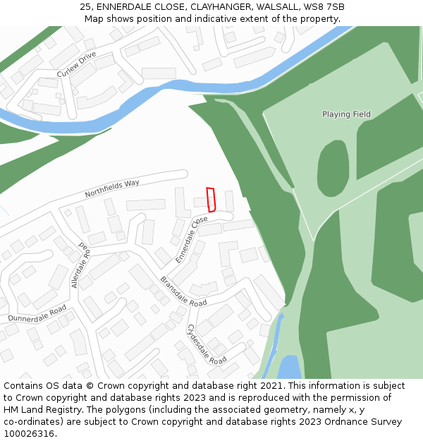 25, ENNERDALE CLOSE, CLAYHANGER, WALSALL, WS8 7SB: Location map and indicative extent of plot