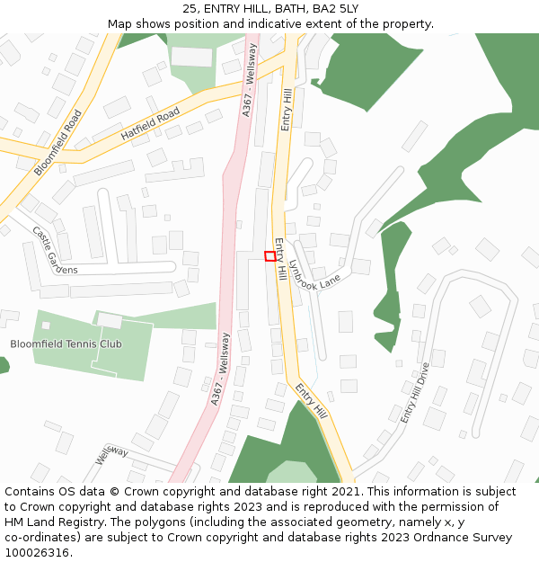 25, ENTRY HILL, BATH, BA2 5LY: Location map and indicative extent of plot