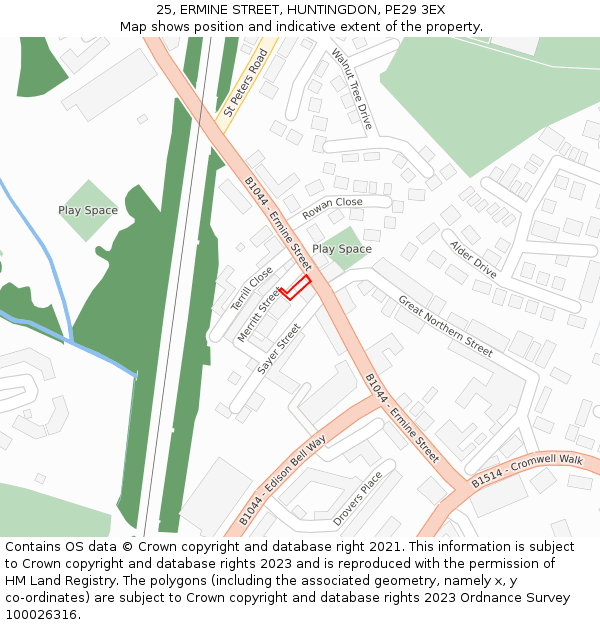 25, ERMINE STREET, HUNTINGDON, PE29 3EX: Location map and indicative extent of plot
