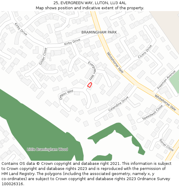 25, EVERGREEN WAY, LUTON, LU3 4AL: Location map and indicative extent of plot