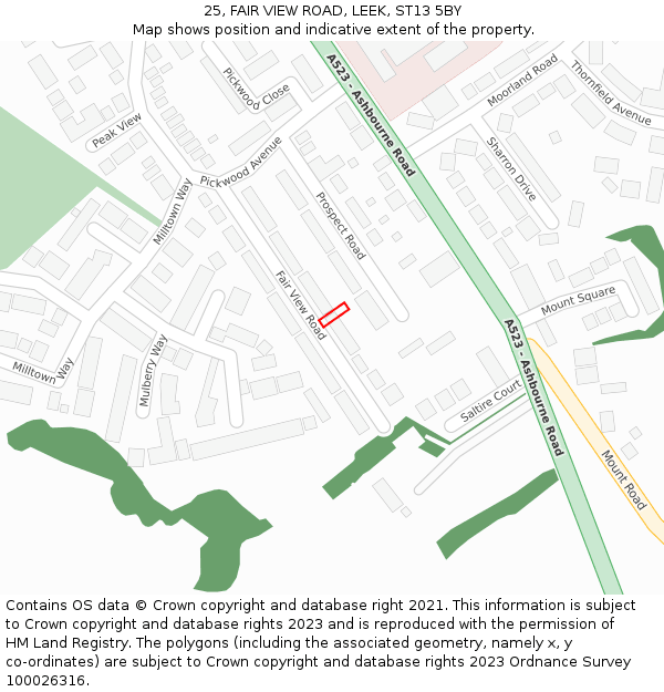 25, FAIR VIEW ROAD, LEEK, ST13 5BY: Location map and indicative extent of plot