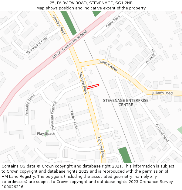 25, FAIRVIEW ROAD, STEVENAGE, SG1 2NR: Location map and indicative extent of plot