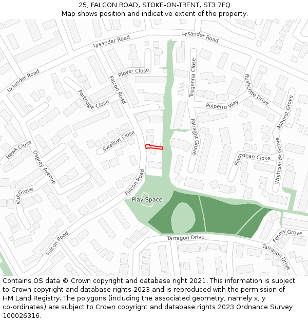 25, FALCON ROAD, STOKE-ON-TRENT, ST3 7FQ: Location map and indicative extent of plot