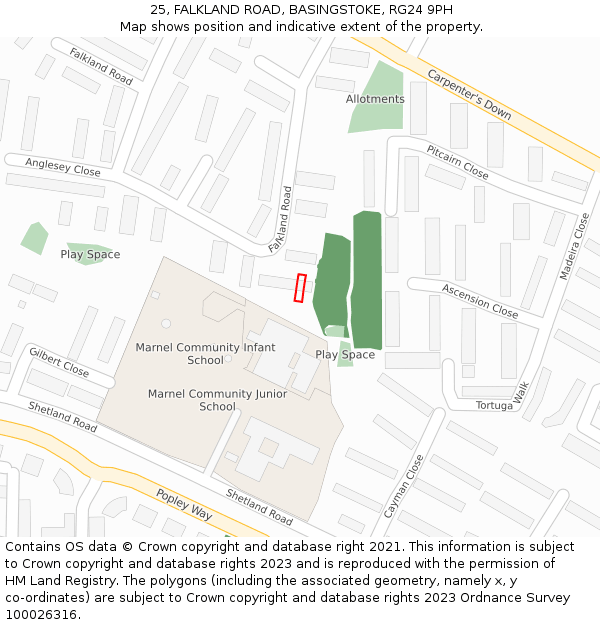 25, FALKLAND ROAD, BASINGSTOKE, RG24 9PH: Location map and indicative extent of plot