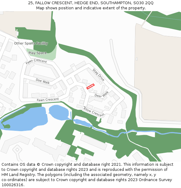 25, FALLOW CRESCENT, HEDGE END, SOUTHAMPTON, SO30 2QQ: Location map and indicative extent of plot