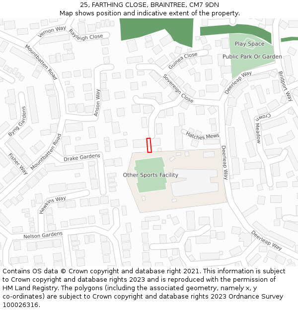 25, FARTHING CLOSE, BRAINTREE, CM7 9DN: Location map and indicative extent of plot