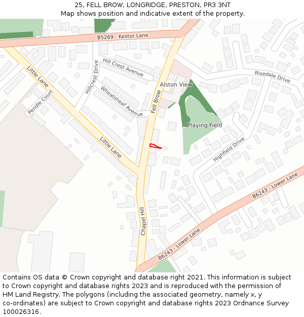 25, FELL BROW, LONGRIDGE, PRESTON, PR3 3NT: Location map and indicative extent of plot
