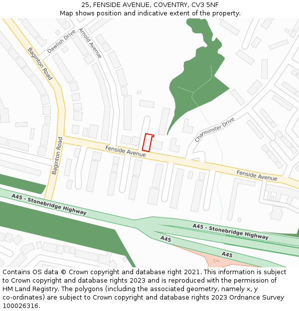 25, FENSIDE AVENUE, COVENTRY, CV3 5NF: Location map and indicative extent of plot