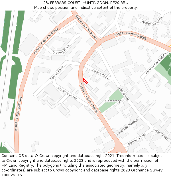 25, FERRARS COURT, HUNTINGDON, PE29 3BU: Location map and indicative extent of plot