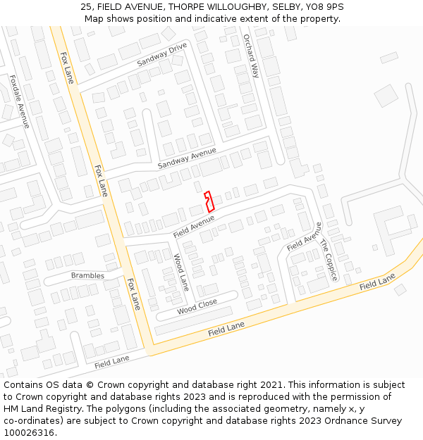 25, FIELD AVENUE, THORPE WILLOUGHBY, SELBY, YO8 9PS: Location map and indicative extent of plot