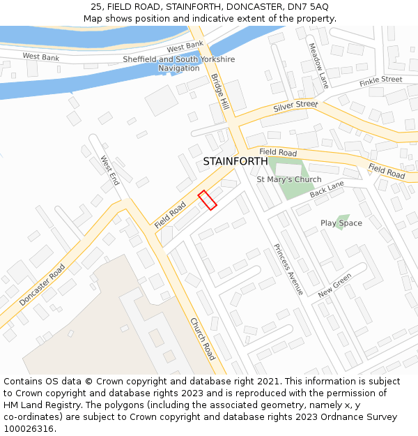 25, FIELD ROAD, STAINFORTH, DONCASTER, DN7 5AQ: Location map and indicative extent of plot