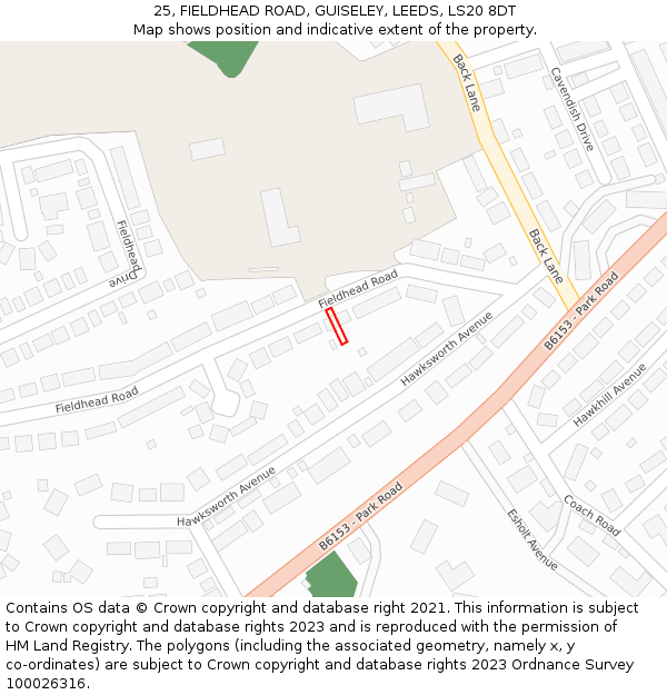25, FIELDHEAD ROAD, GUISELEY, LEEDS, LS20 8DT: Location map and indicative extent of plot